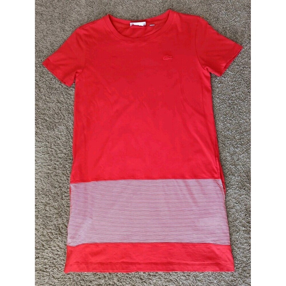 Lacoste Dress Women's Size 34 Red Stripe Embroidered Crocodile Pockets - Picture 1 of 6